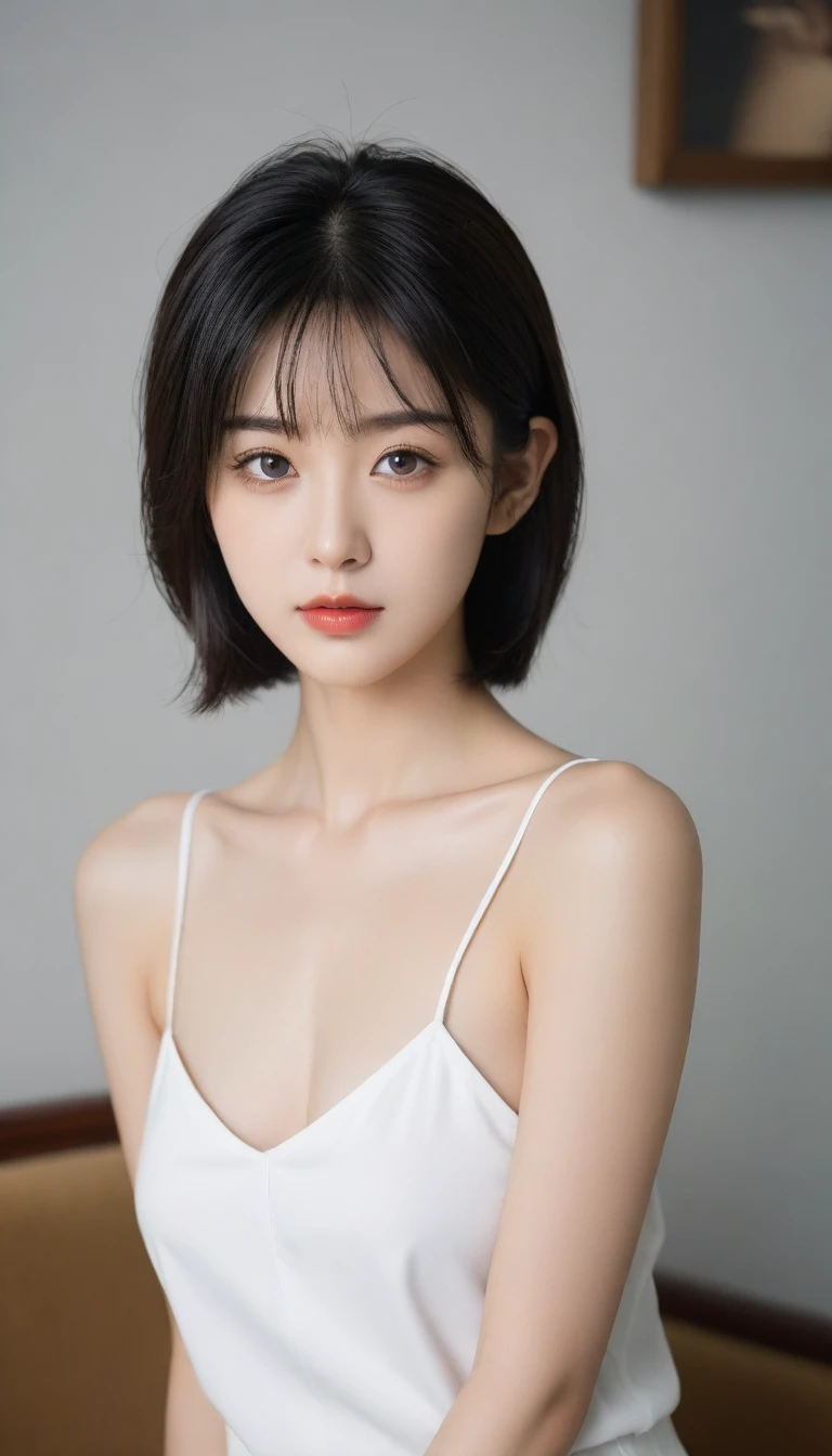 8K, Ultra-high resolution, Highest quality, masterpiece, 三分割法によるphotograph,Surreal, photograph, 1 Girl, (:1.3), pretty girl, Cute face, Beautiful eyes in every detail, 細かくdetailedに,masterpiece,One Girl:1.2, Japan Female Announcer, whole body,glaring,Black Hair,Bob with bangs,A city near the future,cyber punk,(Highest quality, 8K, masterpiece, Best image quality, Ultra HD, Delicate and smooth skin, Realistic Skin, Perfect and beautiful face ,完璧でCute face, Skin with attention to detail, Perfect limbs、Narrow waist、Thin legs)、Browsing Caution、Sulky face、(High leg cut),Beautiful leg line beauty,Looking at the audience、beauty,Long neck、(((Ideal body type))),A cup small breasts :2,、Portraiture:2、Perfect Anatomy、鮮明なdetailed、detailed、Surreal、Light and shadow,Strong light