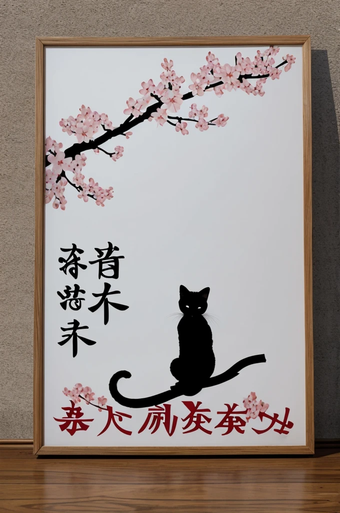 Sign that says cmichi that has the silhouette of a kitten and a sakura flower