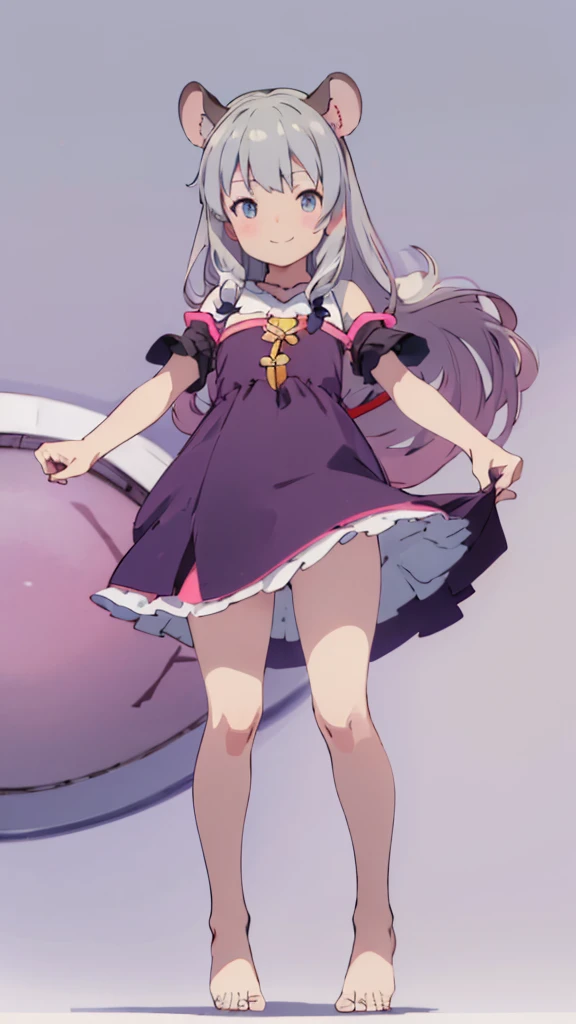 ((masterpiece))((Highest quality))Mouse Ears、girl、smile、blush、Flat Chest、Are thin、、low length、Gray Hair、blush、Are standing、Whole body image、Even your toes are visible、Eye level on face、front、No background、Mouse pose、真frontのアングル、