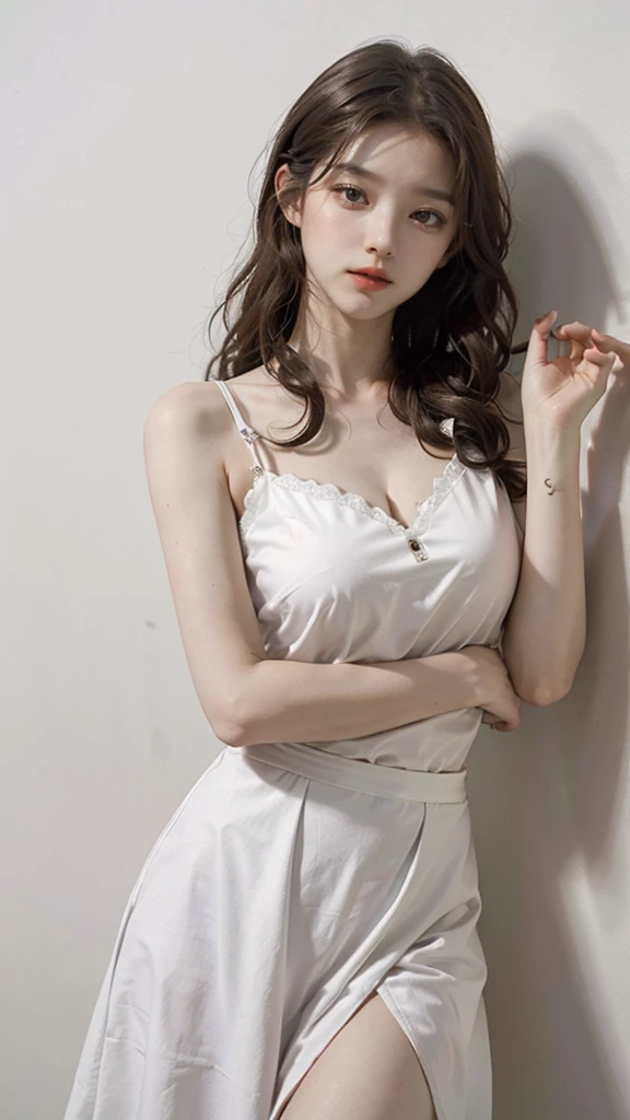 detailed background, masterpiece, best quality, 1 person , curly hair, long hair, purple eyes, star in eye , White Strap blouse, long skirt