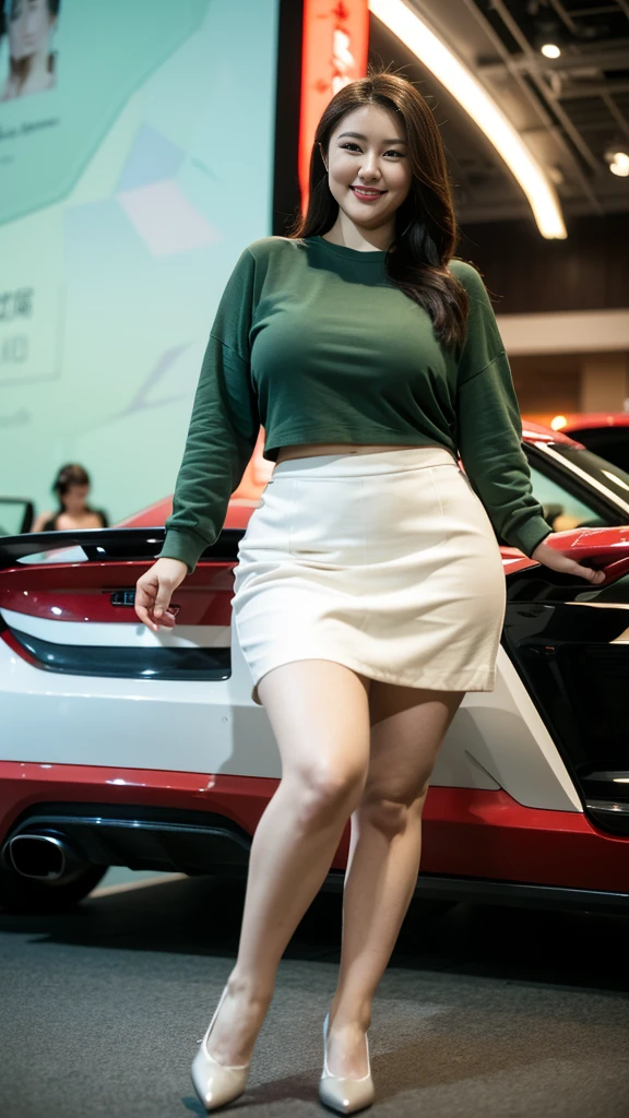 Quadruplets,Smiling fat woman ((best quality)), ((masterpiece)), (detailed), Perfect face, Wearing a green loose sweatshirt and short skirt, The other was wearing a red loose plaid shirt and jeans, Thin waist and thick hips, Soft curves, hyperPractical full figure, Wearing a cute top, Long legs,,thickness, Beautiful plump woman, Four curvy female targets,Clear curve details, Curvy hourglass figure, Charming plus size models, bbw酱, full image, Surface Model, Curvy body, (full-body shot)blush, 1girll fat , Golden Ratio,(White and tender skin:),High quality background, HD, Practical, HDR. pedestrian mall,Skin as white as paper,High heel,Supercar,Auto Show