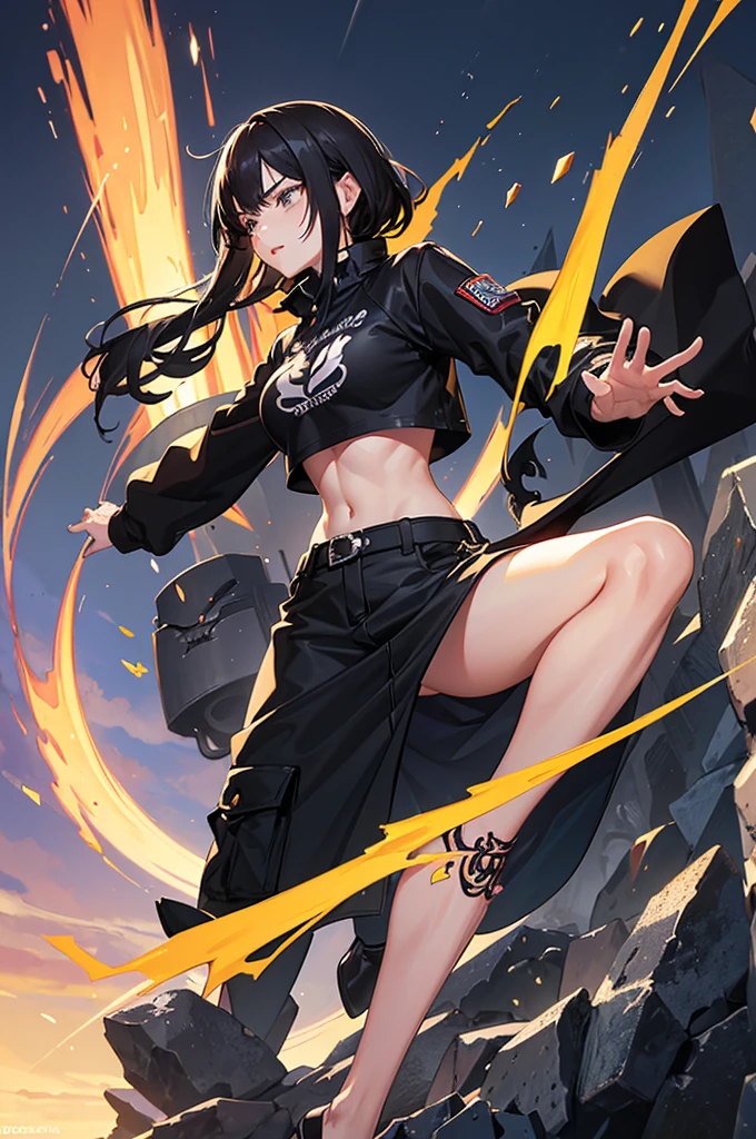 **Max** - Leader and Founder of Meduza
* **Appearance:** Max has medium black hair and dark brown eyes.. Their skin is white and smooth, further enhancing the contrast of your intense eyes. She has a snake tattoo, the gang symbol, on the right arm -Max is Brazilian-.
* **Profile and Personality:** Max is a born leader, determined and fierce. She is sarcastic, debauched and generally closed, but is capable of being happy in rare moments. Her determination is unwavering and she has a strong sense of justice when it comes to protecting her children..
* **Behavior and Style:** Max prefers a practical and functional style, usually wearing clothing that allows freedom of movement, like cargo pants and long-sleeved crop tops. Your style reflects your strong and independent personality.
* **sexuality:** bisexual.
* **Fight Type:** Max is a master of hand-to-hand combat and is exceptionally skilled in Muay Thai.. She uses the speed and strength of her kicks and elbows to quickly take down her enemies..