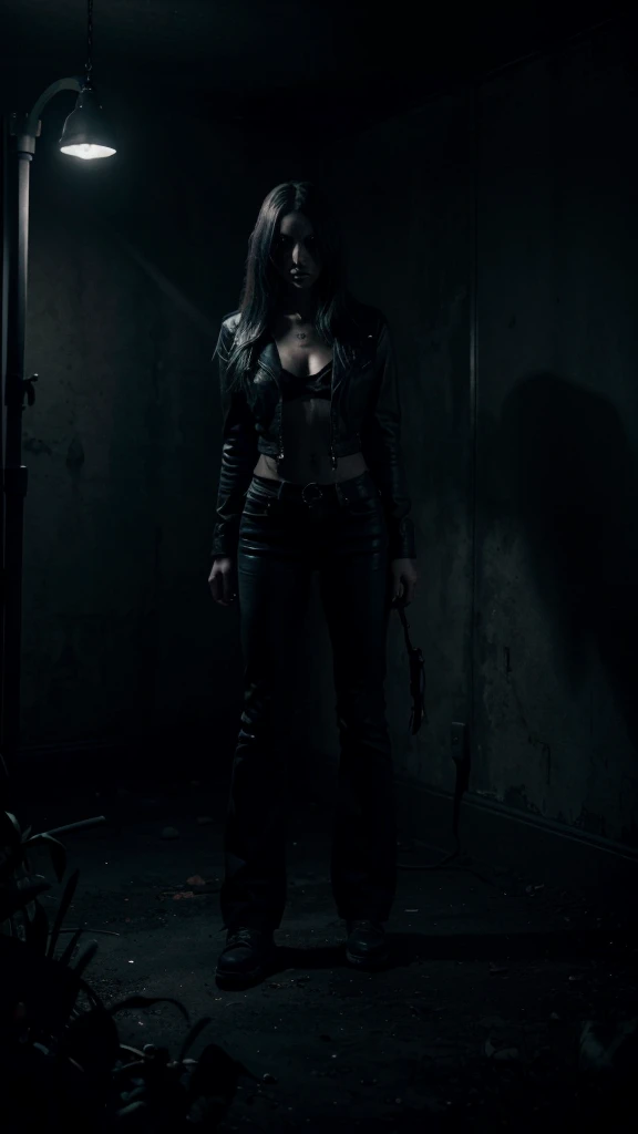 A realistic, photorealistic, 3D-rendered, extremely detailed, high resolution image of Huggy Wuggy, a character from the horror video game Poppy Playtime, in a dark, ominous setting, with a moody, unsettling atmosphere, dramatic lighting, deep shadows, blue-tinted color palette, grungy textures, intricate details, menacing expression, sharp teeth, long limbs, tight pose, horror vibes, cinematic framing
