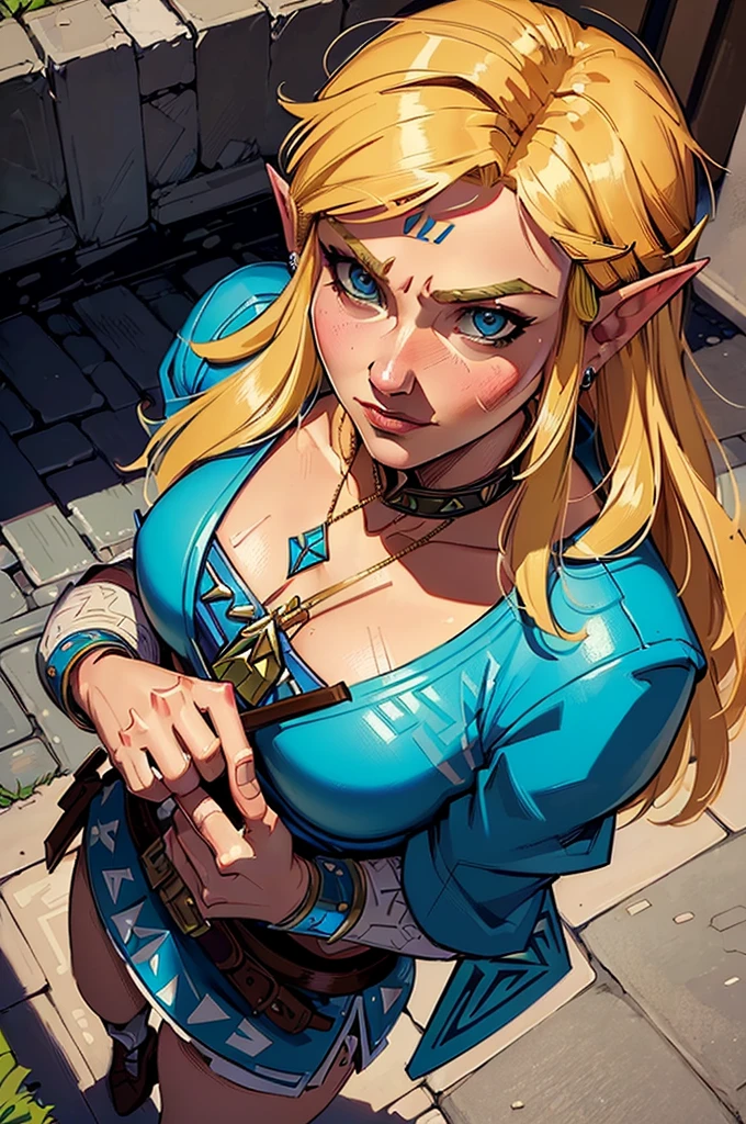 ((beste-Qualit, tmasterpiece)), Summer outfit, ((The Legend of Zelda)), romance, Street sketch, ((Стиль Coles-Phillips)), Detailed Illustration, grotesque, Complicated details, chilling, (aesthetics), excitement, Hyper-realistic, insanely detailed,