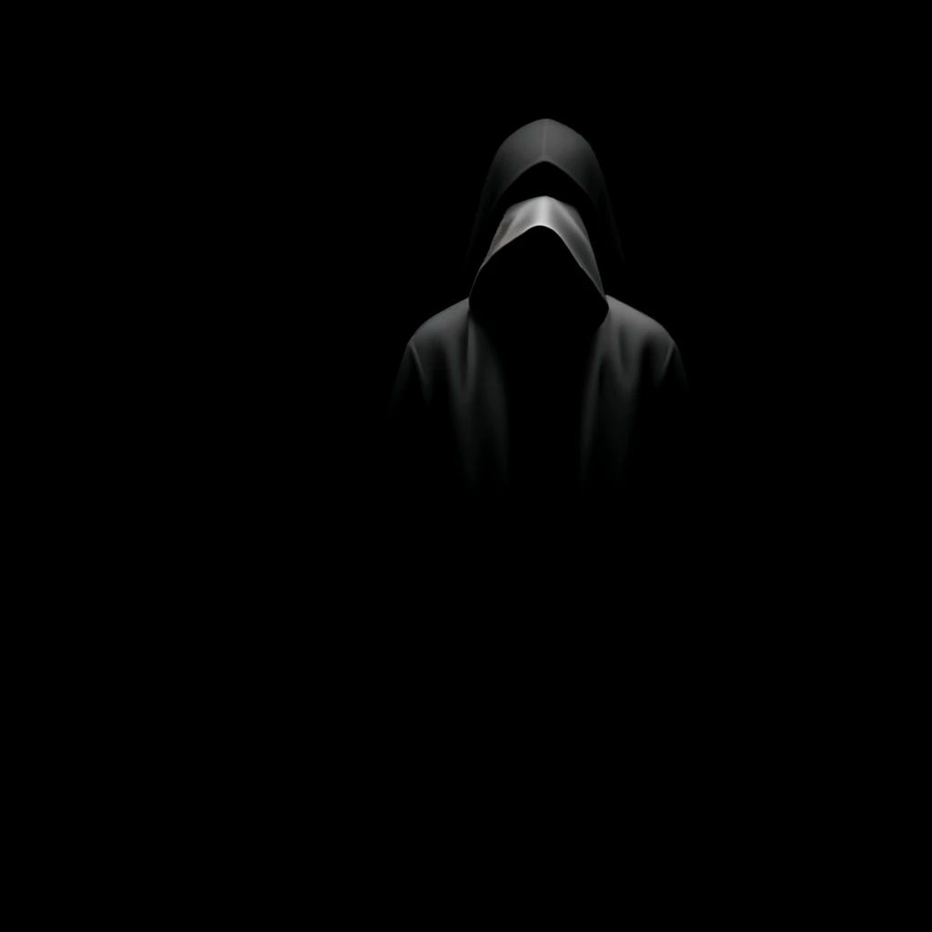 A man in a hood without a face, Visible smile