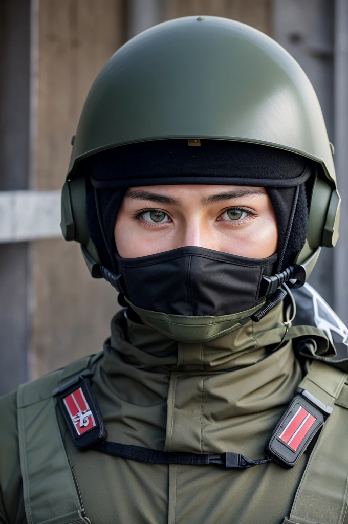 Anime style picture , a russian tank commander with modern equipment and headset. Face covered with balaclava . Wearing a altyn helmet. Looking like a spetsnaz.