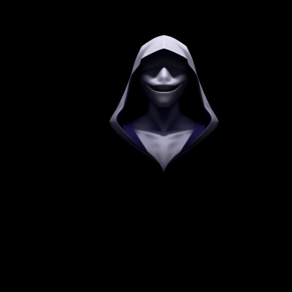 A man in a hood without a face, White smile