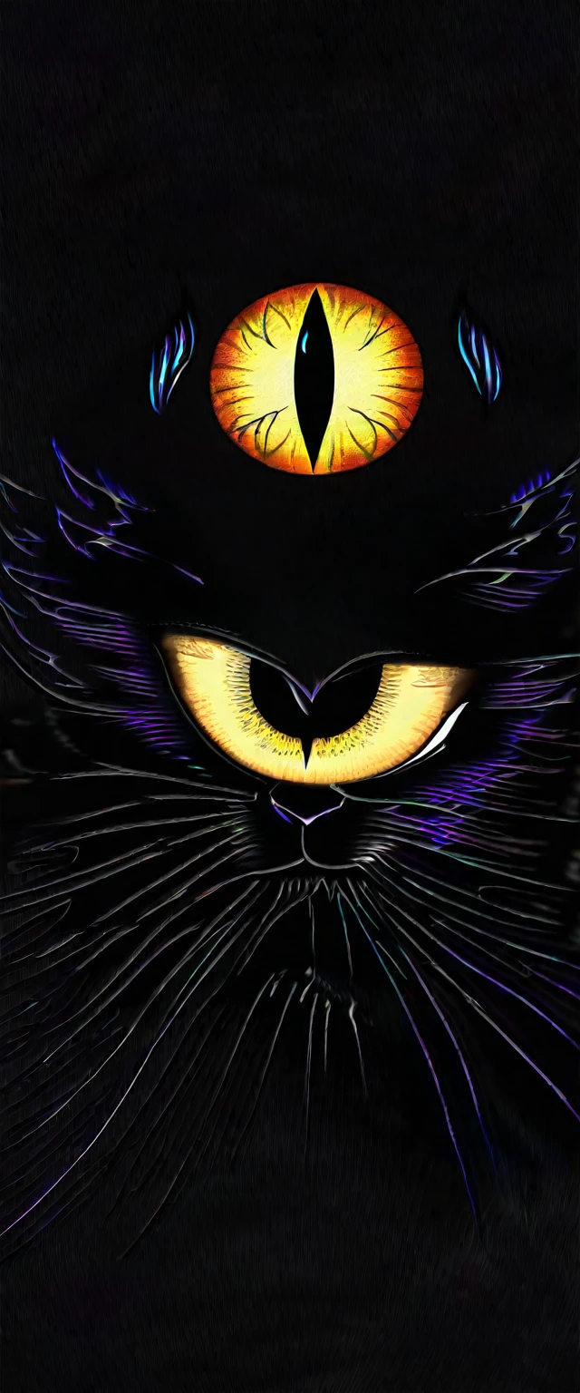 only angry cat  eye pupil on black background deep colors