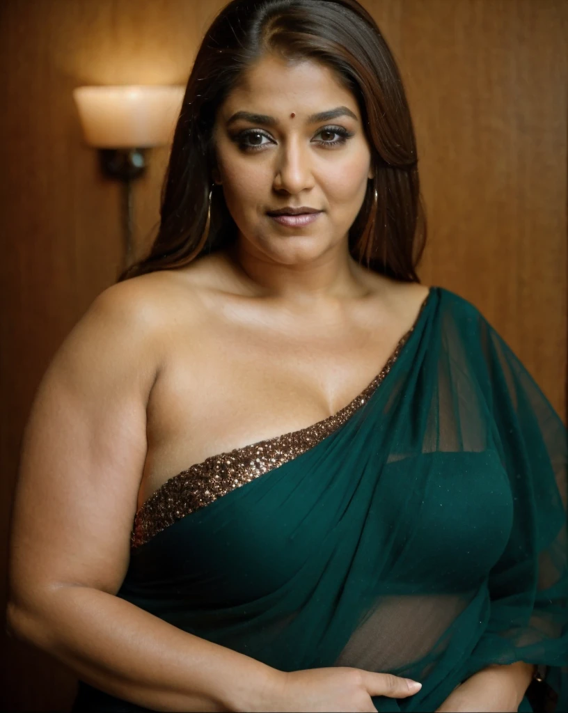 Looks like Nayanthara, milf, cougar lady witch, horny Gothic milf, 50 years old gorgeous mature lady, pervert demoness, demoness of lust, curvy, black lips, horny face, extremely gorgeous, thick figure, heavy physique, voluptuous, curvy, sexy figure, Fashionable portrait of androgynous alien looking witch wearing veil, glowing eyes, futuristic design, minimal details, givenchy, photoreal, 200mm, hd, f/ 2.0, highly detailed, surreal, sexy beautiful evil woman, sexy bold sequin Saree with strapless Bra, chudail, Pishachini, horror genre, blood-thirsty enchantress, powerful female spirit, eerie, drop dead, in the style of red and blue, (intricate details, hyperdetailed:1.15) (skin texture:1.2), dark Moody tone, cinematic lighting, haunted place in background,