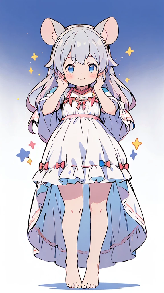 ((masterpiece))((Highest quality))Mouse Ears、girl、smile、blush、Flat Chest、Are thin、、low length、Gray Hair、blush、Are standing、Whole body image、Even your toes are visible、Eye level on face、front、No background、Mouse pose、真frontのアングル、