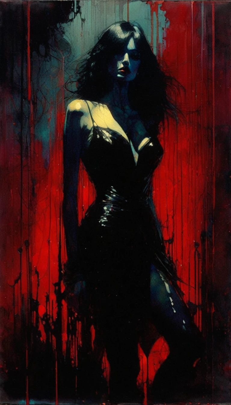 sexy, dark, loneliness, blood (art inspired by Bill Sienkiewicz, intricate details, oil painted )