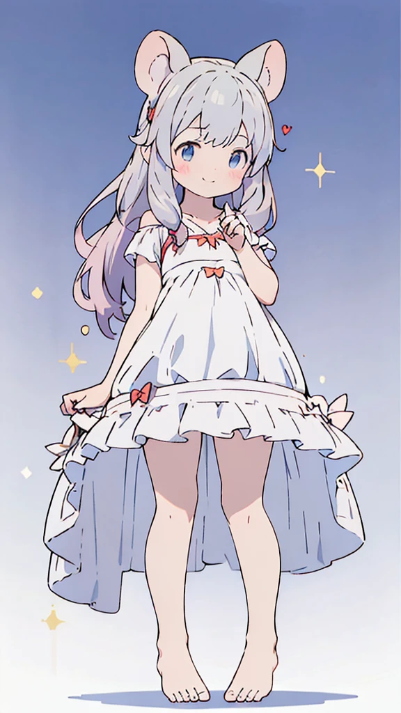 ((masterpiece))((Highest quality))Mouse Ears、girl、smile、blush、Flat Chest、Are thin、、low length、Gray Hair、blush、Are standing、Whole body image、Even your toes are visible、Eye level on face、front、No background、Mouse pose、真frontのアングル、