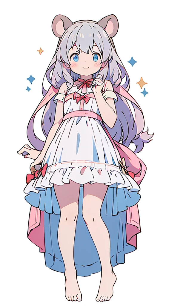 ((masterpiece))((Highest quality))Mouse Ears、girl、smile、blush、Flat Chest、Are thin、、low length、Gray Hair、blush、Are standing、Whole body image、Even your toes are visible、Eye level on face、front、No background、Mouse pose、真frontのアングル、