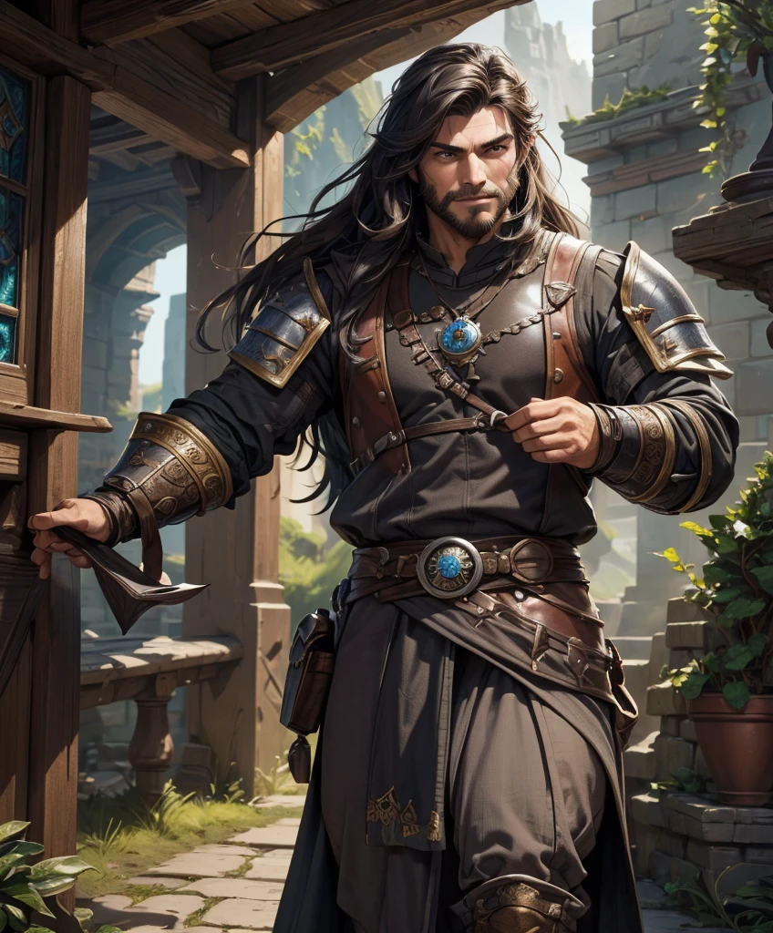 (((Single character image.))) (((1boy))) (((Dressed in medieval fantasy attire.))) (((Design a handsome male adventurer for D&D))) (((Dressed in medieval fantasy attire.))) (((Intense, sexy stare.))) (((Beautiful long sexy hair.))) Looks like a dashing and heroic male adventurer for Dungeons & Dragons. Looks like a very attractive male adventurer for a high fantasy setting. Looks handsome, sexy and appealing. Looks like a handsome and rugged male adventurer for Dungeons & Dragons. best quality:1.0,hyperealistic:1.0,photorealistic:1.0,madly detailed CG unity 8k wallpaper:1.0,masterpiece:1.3,madly detailed photo:1.2, hyper-realistic lifelike texture:1.4, picture-perfect:1.0,8k, HQ,best quality:1.0,