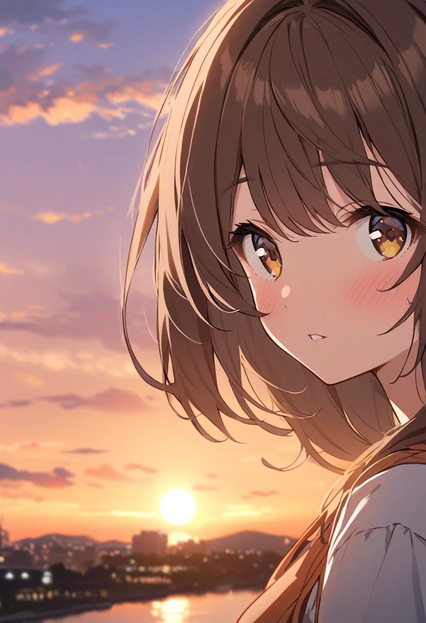 girl.Brown hair and hazel eyes.sunset