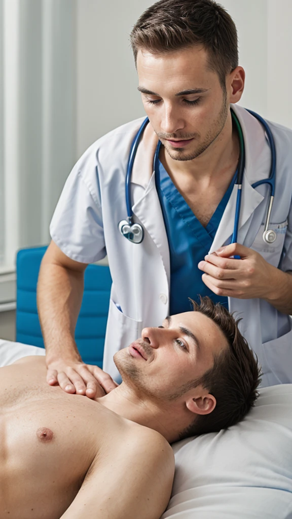 A sexy male doctor treating a patient in hospital