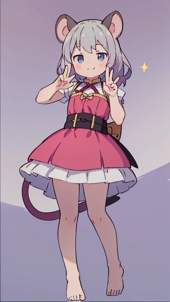 ((masterpiece))((Highest quality))Mouse Ears、girl、smile、blush、Flat Chest、Are thin、、low length、Gray Hair、blush、Are standing、Whole body image、Even your toes are visible、Eye level on face、front、No background、Mouse pose、真frontのアングル、