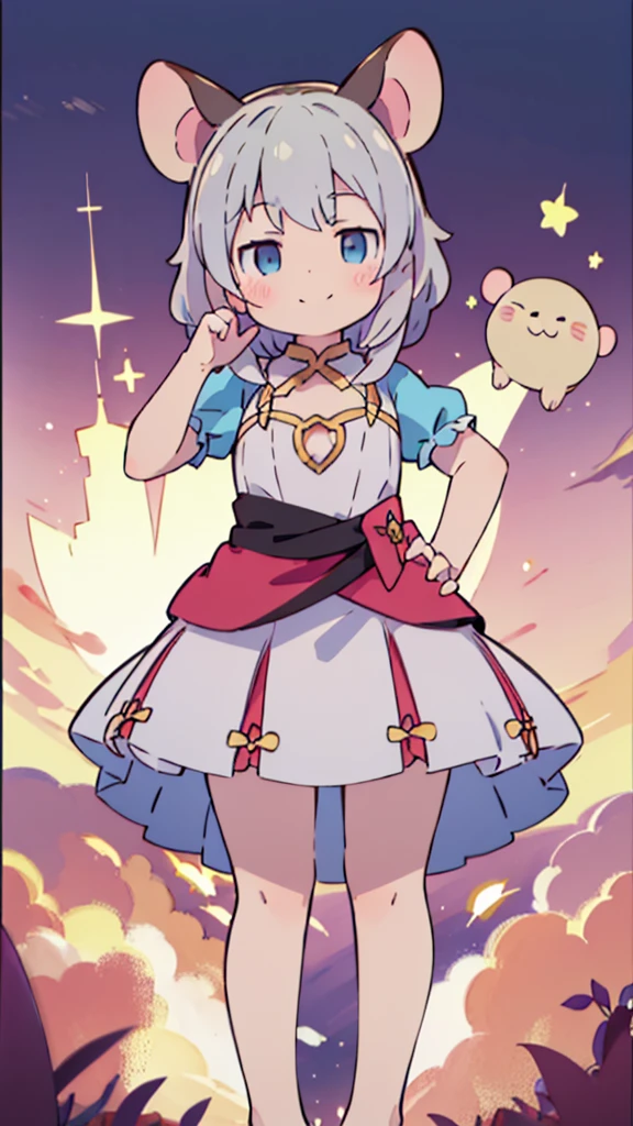 ((masterpiece))((Highest quality))Mouse Ears、girl、smile、blush、Flat Chest、Are thin、、low length、Gray Hair、blush、Are standing、Whole body image、Even your toes are visible、Eye level on face、front、No background、Mouse pose、真frontのアングル、