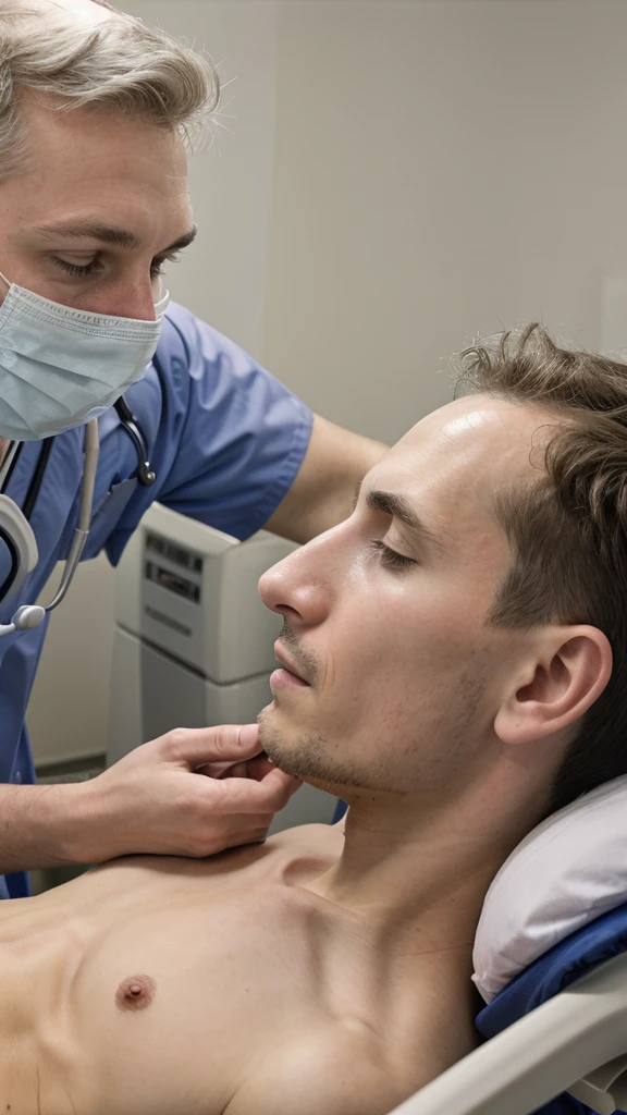 A sexy male doctor treating a patient in hospital , homoerotic, nsfw, penis