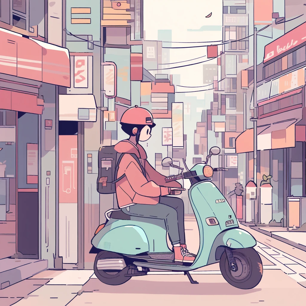 city, scooter, lo-fi