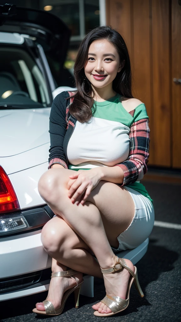 Quadruplets,Smiling fat woman ((best quality)), ((masterpiece)), (detailed), Perfect face, Wearing a green loose sweatshirt and short skirt, The other was wearing a red loose plaid shirt and jeans, Thin waist and thick hips, Soft curves, hyperPractical full figure, Wearing a cute top, Long legs,,thickness, Beautiful plump woman, Four curvy female targets,Clear curve details, Curvy hourglass figure, Charming plus size models, bbw酱, full image, Surface Model, Curvy body, (full-body shot)blush, 1girll fat , Golden Ratio,(White and tender skin:),High quality background, HD, Practical, HDR. pedestrian mall,Skin as white as paper,High heel,Supercar,Auto Show