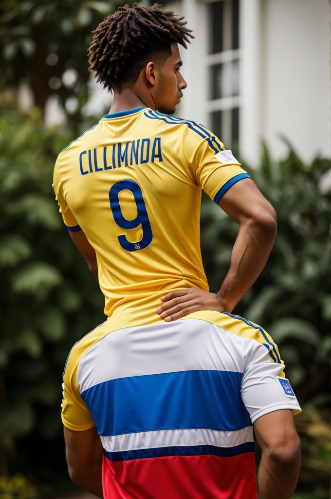 Young man from behind with the Colombia shirt and the name Alexander 