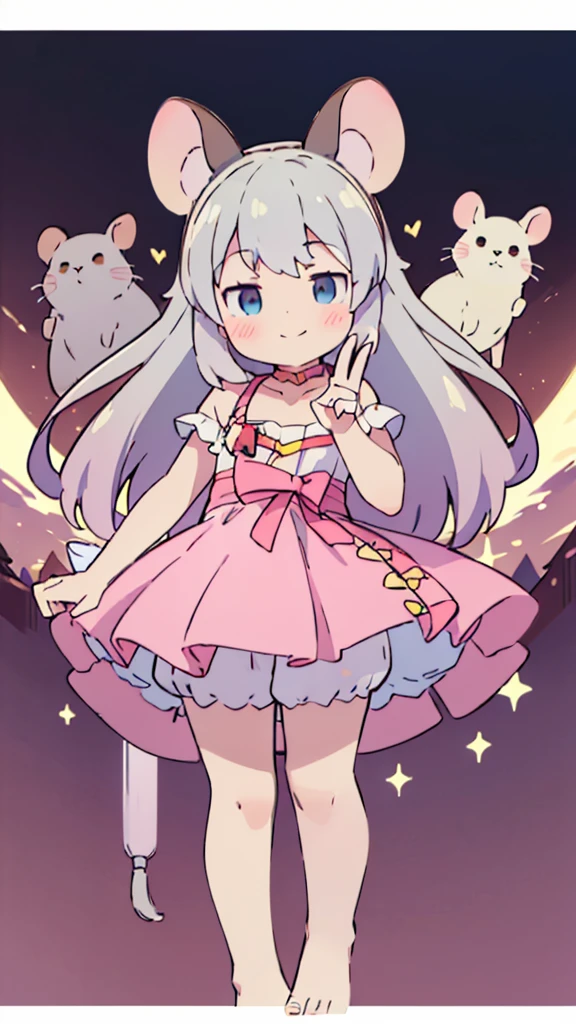 ((masterpiece))((Highest quality))Mouse Ears、girl、smile、blush、Flat Chest、Are thin、、low length、Gray Hair、blush、Are standing、Whole body image、Even your toes are visible、Eye level on face、front、No background、Mouse pose、真frontのアングル、