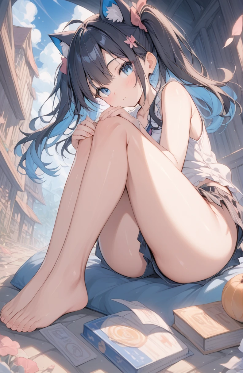 超High resolution, Attention to detail, high quality, High resolution, 最high quality, 4K, 8K, Awards, (artwork),Black hair twin tails、Female student、naked、anus、cute、blue eyes、