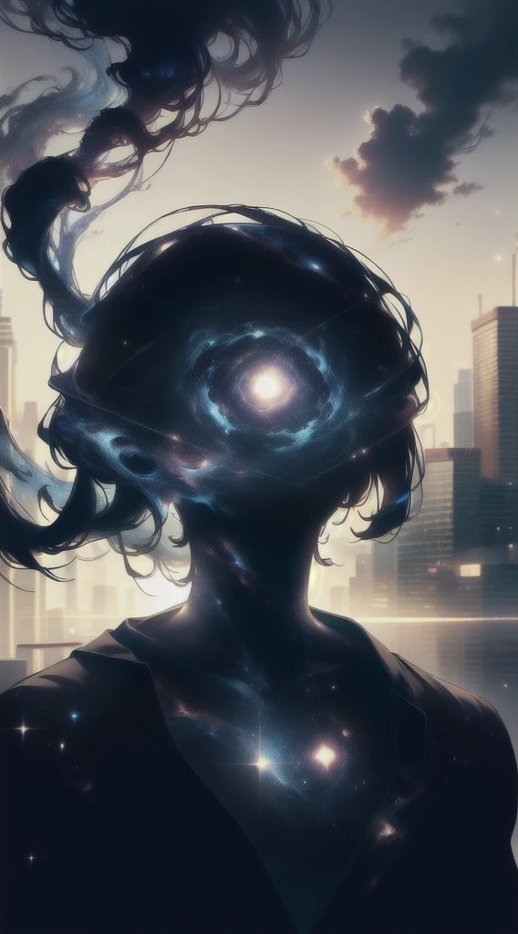 a badass man, partially human face, the rest is all in cosmos, looking up at the sky, space, (best quality,4k,8k,highres,masterpiece:1.2),ultra-detailed,(realistic,photorealistic,photo-realistic:1.37), hdr, uhd, studio lighting, ultra-fine painting, sharp focus, physically-based rendering, extreme detail description, professional, vivid colors, bokeh, concept art, dramatic lighting, cinematic composition, awe-inspiring, otherworldly, mesmerizing, stunning, breathtaking