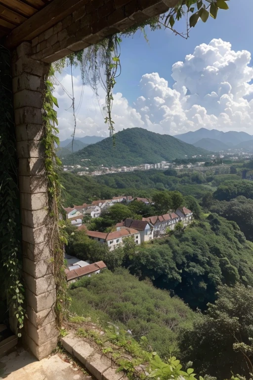 In a devastated world, a village resists ruin. Your walls, tall like skyscrapers, are covered with vines and twisted branches. The vegetation intertwines, forming a natural barrier against the dangers of the surrounding forest. Inside the walls, Survivors fight to keep hope alive while wild nature lurks beyond. The view from the top of the village is frightening and frightening, because everything is devastated