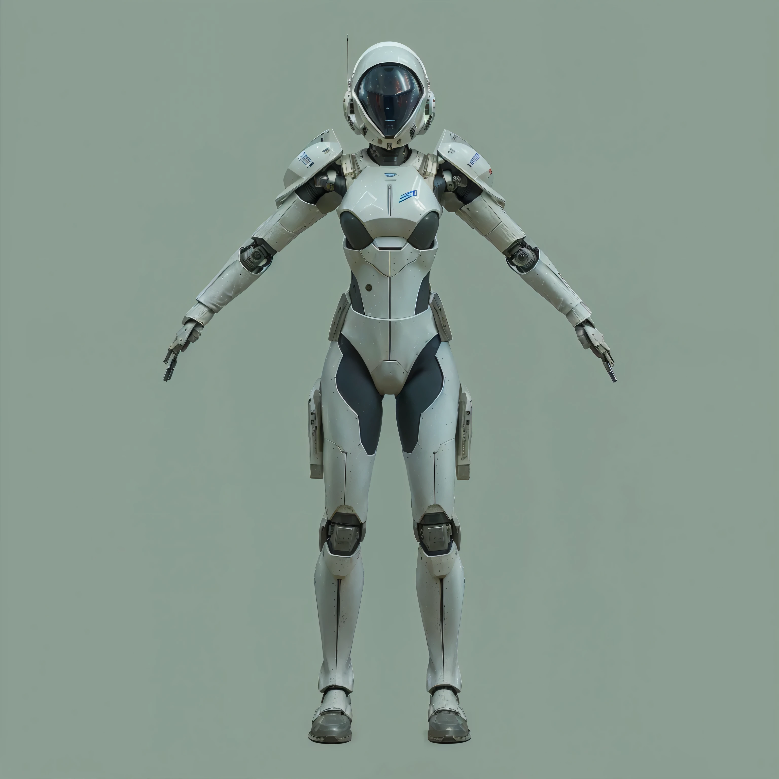 arafed female robot with a gun in her hand, in white futuristic armor, sci - fi character, sci - fi suit, sci-fi android female, scifi character, sci-fi soldier, futuristic spacesuit, science fiction suit, sci fi female character, clothed in sci-fi military armor, science fiction space suit, sci-fi armor