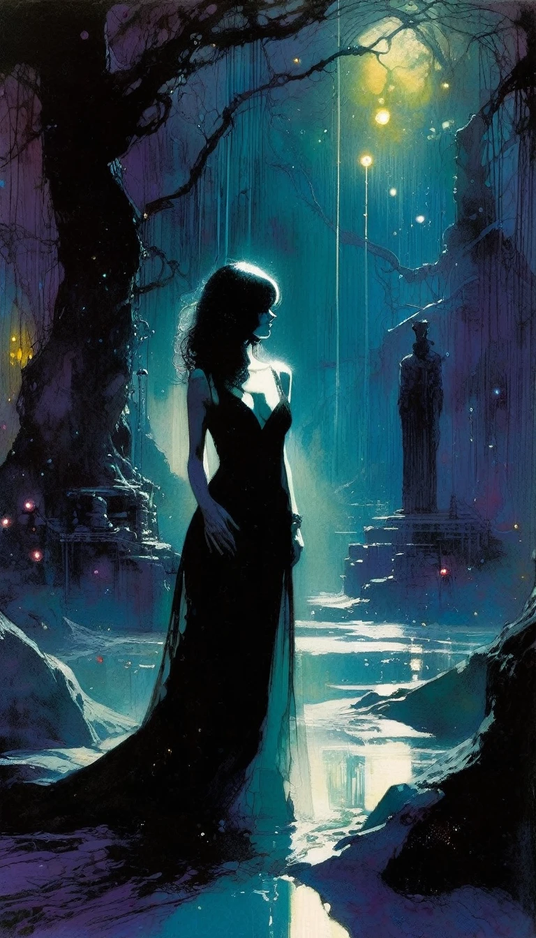some sexy, dark, loneliness, magic, (art inspired by Bill Sienkiewicz, intricate details, oil painted )