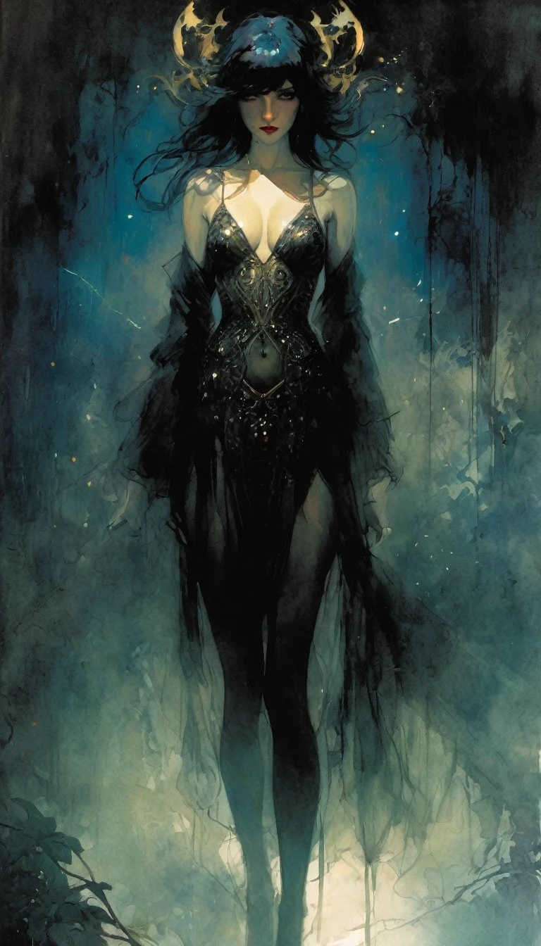 some sexy, dark, loneliness, magic, (art inspired by Bill Sienkiewicz, intricate details, oil painted )
