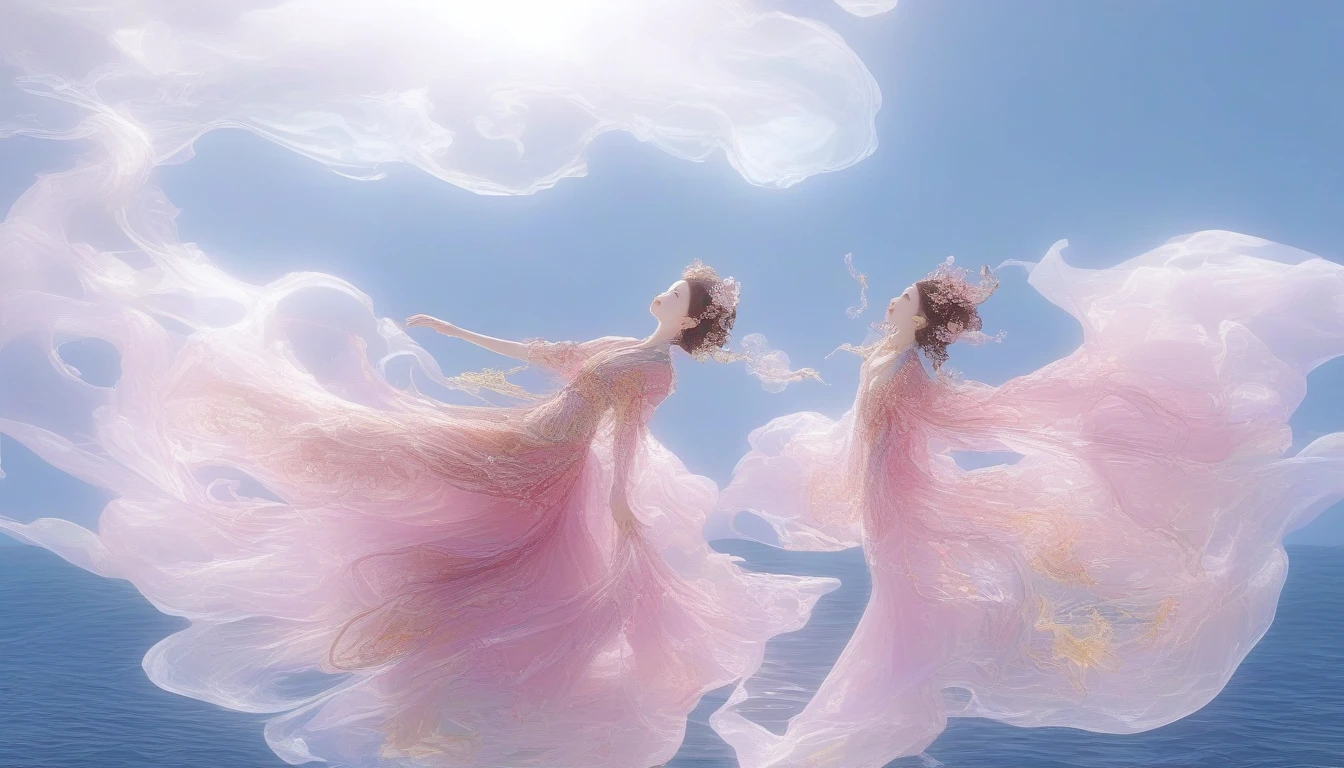 1. , Solitary, Under the Deep Sea,walking underwater, Beautiful Inner Glow;Wearing pink Chinese clothing,Fairy the same,underwater dance;dancer;Golden water,Bright shining underwater,金色的bubble; Deep Shadows, Extraordinary details, bubble, spark, Sun streaks, whole body, swirl, Golden Light, Embed:Average runoff, masterpiece, high quality, 4K