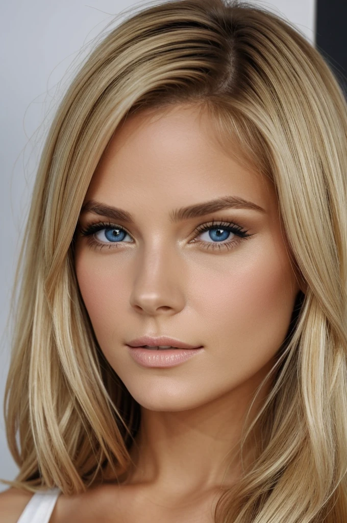Belle femme blonde plan sur son visage vêtue