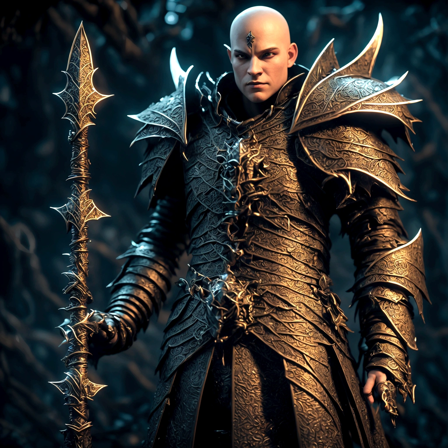 Black dragon, no wings, green eye, warrior chain mail, sword on waist, shield on back, acid scenery, "Design inspired by the fantasy world of Dungeons and Dragons, with dramatic and stunning lighting, packed with creative details. Ultra-fine 3D design, featuring magical and intricate scenery, incredible scenery. Boasting clarity of Animation resolution, HD graphics, high-quality rendering, high-octane rendering"