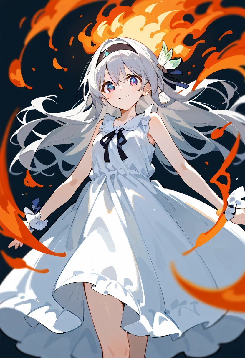 score_9, score_8_superior, score_7_superior,
break
source_anime,
break
(One girl, alone, alone focus),
fire Fly, Sundress , head band, hair ornaments, Silver Hair,
Dynamic pose ,
smile,
From below