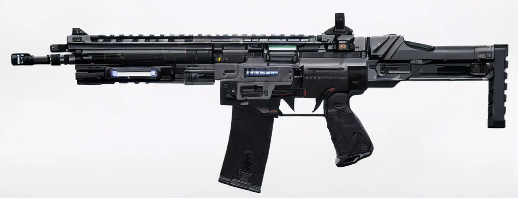 (masterpiece, top quality, best quality, official art, beautiful and aesthetic:1.2),(8k, best quality, no humans,( black background:1.3), gradient, gradient background, weapon, vehicle focus,grey design, Science fiction, gun,