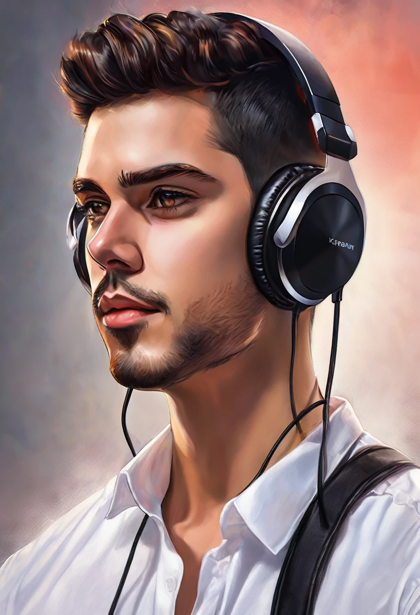 a close-up of a man with headphones and a white shirt, a digital painting inspired by Adam Dario Keel, trend on DeviantArt, digital art, high quality portrait, Digital Cartoon Painting Art, cartoon digital painting, digital art picture, realistic art style, handsome stunning realistic, realism artistic style, cartoon digital art, digital art high quality, cartoon art style, animated handsome man