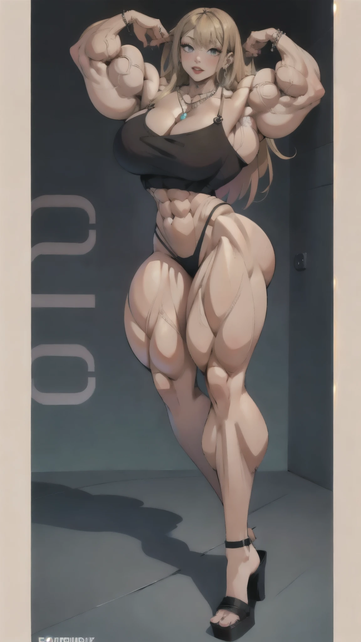 1girl,masterpiece , best quality,highres,  4k, Marin kitagawa, character in scgool uniform,long fluffy voluptuous hair,huge ,makeup,fashionable,necklace,jewelry,smiling,happiness radiant,posing sexy,mular woman,bodybuilder,two tone hair
