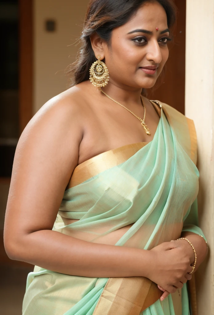 Foto RAW, photorealistic, photography, full body shot, 50 years old Woman, master shot, perfect eyes, goddess like beauty, pierced eyes, perfect thick chubby mallu Desi aunty bhabhi, Wearing a Stanapatta, a chest-band.Saree model, model Photography, Indian saree shoot, Indian traditional wear advertising photography, traditional wear brand shoot, face of Indian actress Sonakshi Sinha, masterpiece, realistic, realism, incredible details, pleasure, photorealism, detailed skin, skin pores, high contrast, photorealistic Artstation 8k HD digital art trend of high definition and detailed realistic skin texture, ultra detail, realistic skin texture, armature, best quality, ultra high definition, (photorealistic:1.4),, high resolution, detail, raw photo, sweat, Re sharp, by Lee Jefferies Nikon D850 Film Stock Photo 4 Kodak Portra 400 Camera F1.6 Lens Rich Color Ultra Real Realistic Realistic Textures Dramatic Lighting Unreal Engine Trending at Art Station Cinestill 800,(pele altamente detalhada: 1.2), 8k UHD, DSLR, soft-lighting, alta qualidade, grain of film, Fujifilm XT3,she didn't like to wear blouse or bra, she is happy to wear only saree, she hates blouse or bra, detailed hairy armpits, hyper realistic skin, skin pores, sweat, veins, short hairs on armpit, stubble armpits, hyper realistic hairy armpits, low waist saree,