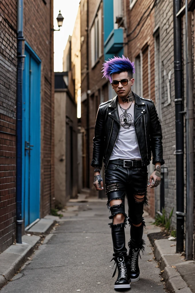 Cartoon character with punk style in an alley
