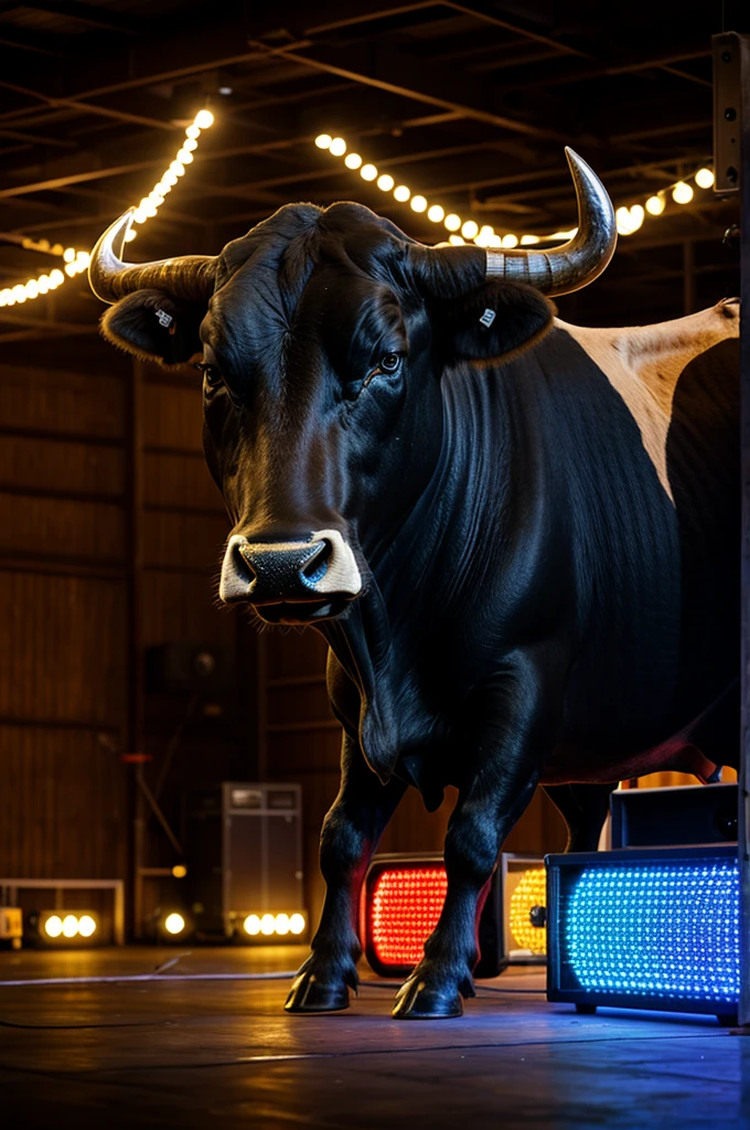 A logo of a company that is a bull, the company is sound system and lights