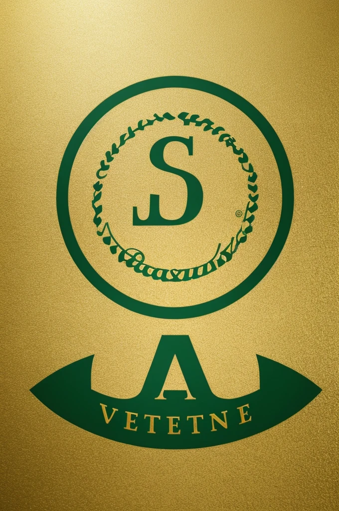 Veterinary logo with the name golden pompon in gold and green color