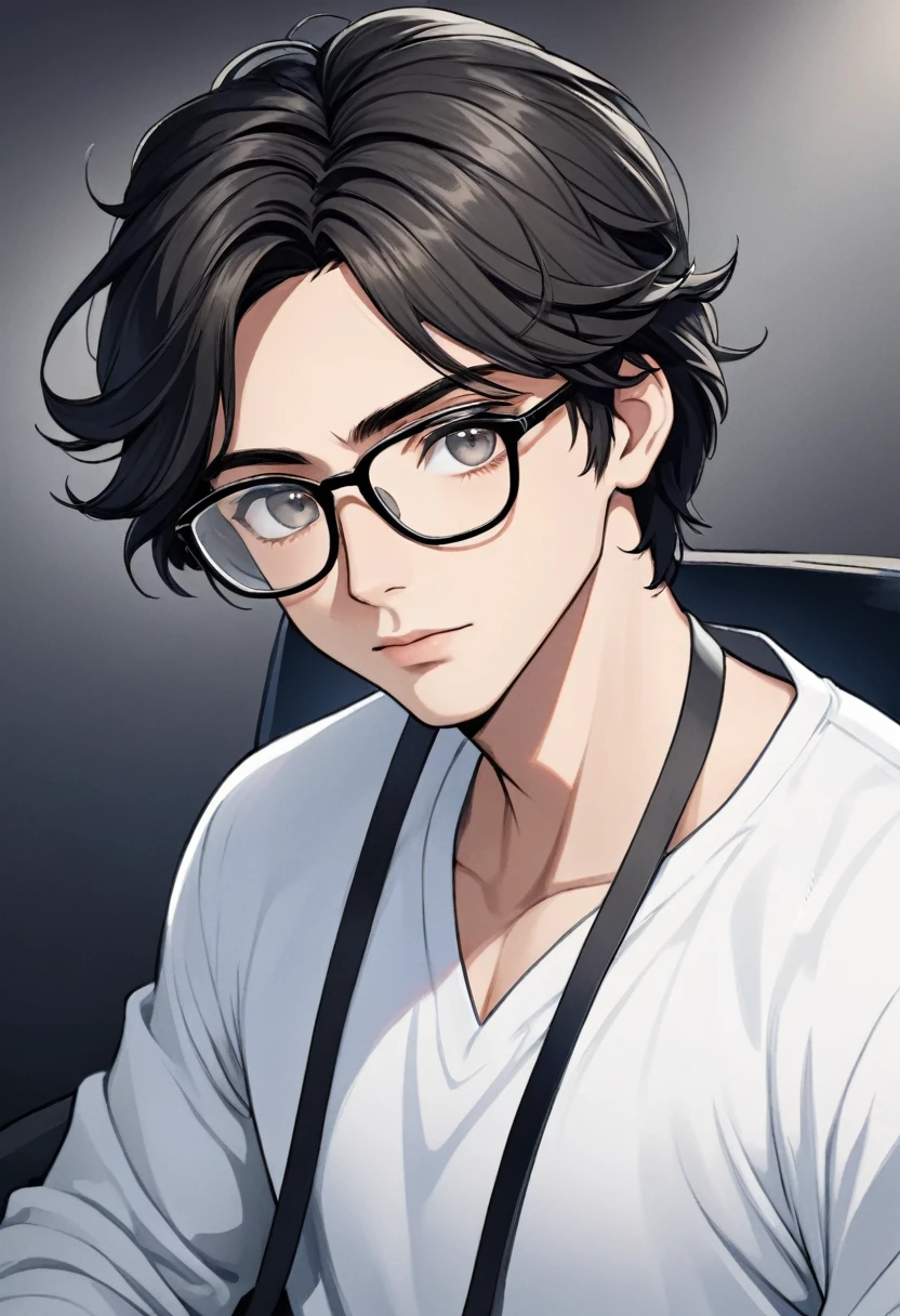 a close-up of a man with headphones and a white shirt, black glasses, a digital painting inspired by Adam Dario Keel, trend on DeviantArt, digital art, high quality portrait, Digital Cartoon Painting Art, cartoon digital painting, digital art picture, realistic art style, handsome stunning realistic, realism artistic style, cartoon digital art, digital art high quality, cartoon art style, animated handsome man