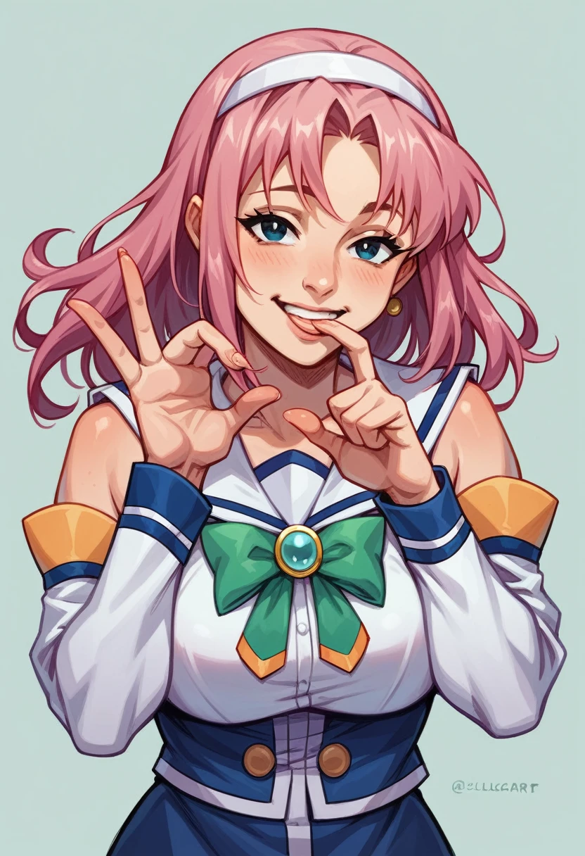 a cartoon image of a woman in a sailor outfit, marin kitagawa fanart, seductive anime girl, cushart krenz key art feminine, sexy pudica pose gesture, haruno sakura, misato katsuragi, aqua from konosuba, ecchi anime style, oppai, hyperrealistic , cushart krenz