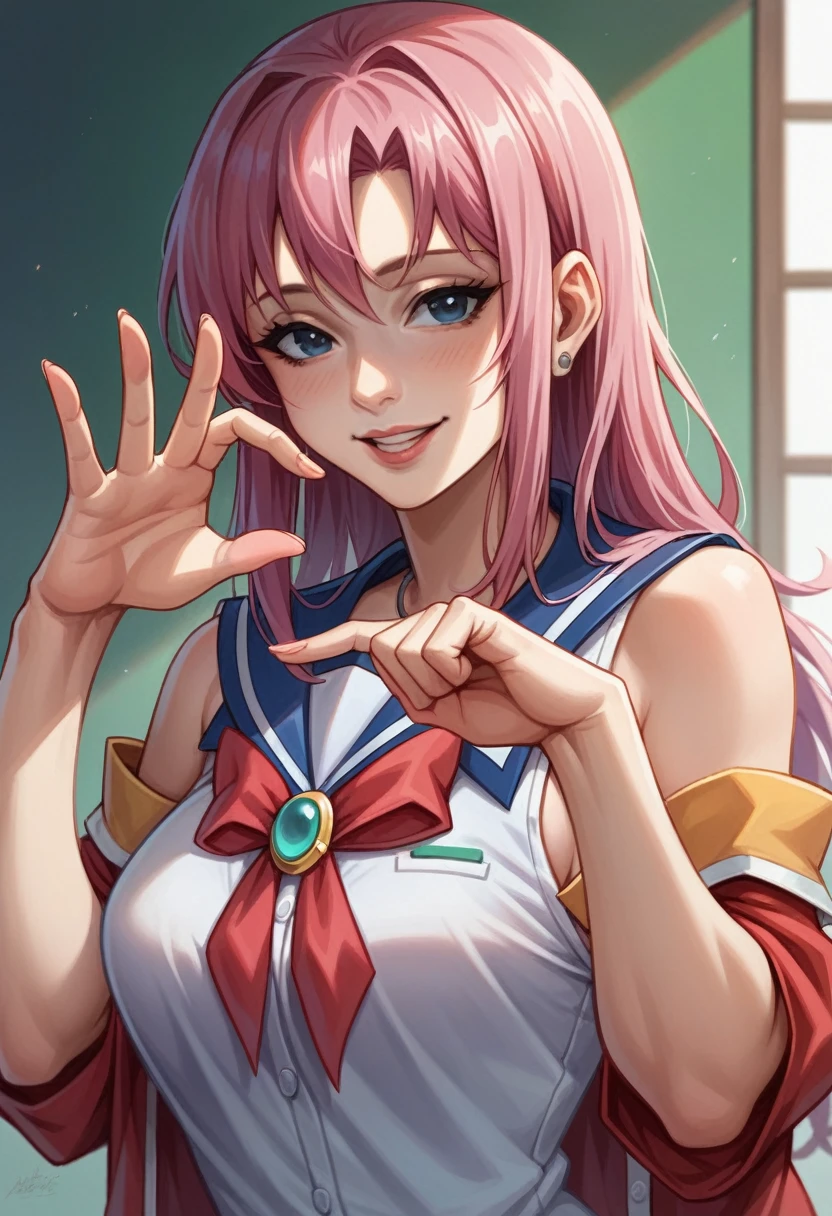 a cartoon image of a woman in a sailor outfit, marin kitagawa fanart, seductive anime girl, cushart krenz key art feminine, sexy pudica pose gesture, haruno sakura, misato katsuragi, aqua from konosuba, ecchi anime style, oppai, hyperrealistic , cushart krenz