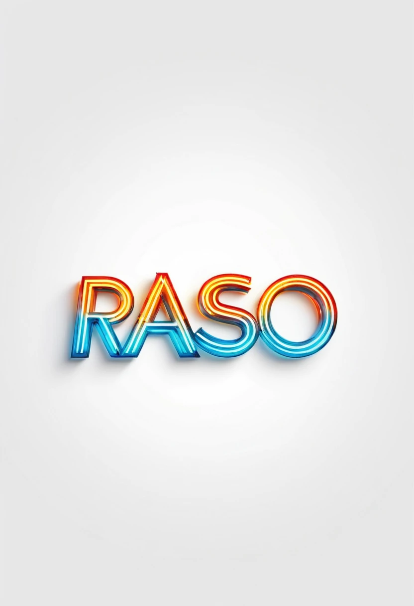 realistic neon logobrand word "RASO" in capital words, no degrade, white background, no shadows