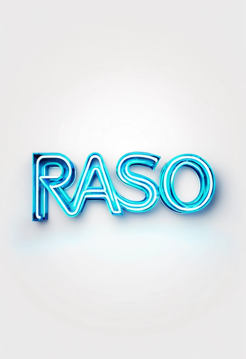 realistic neon logobrand word "RASO" in capital words, no degrade, white background, no shadows