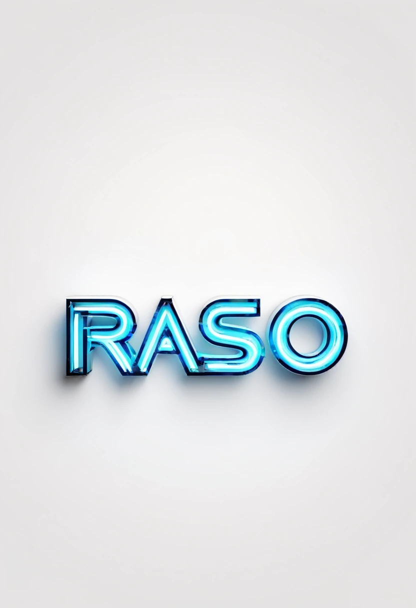 realistic neon logobrand word "RASO" in capital words, no degrade, white background, no shadows